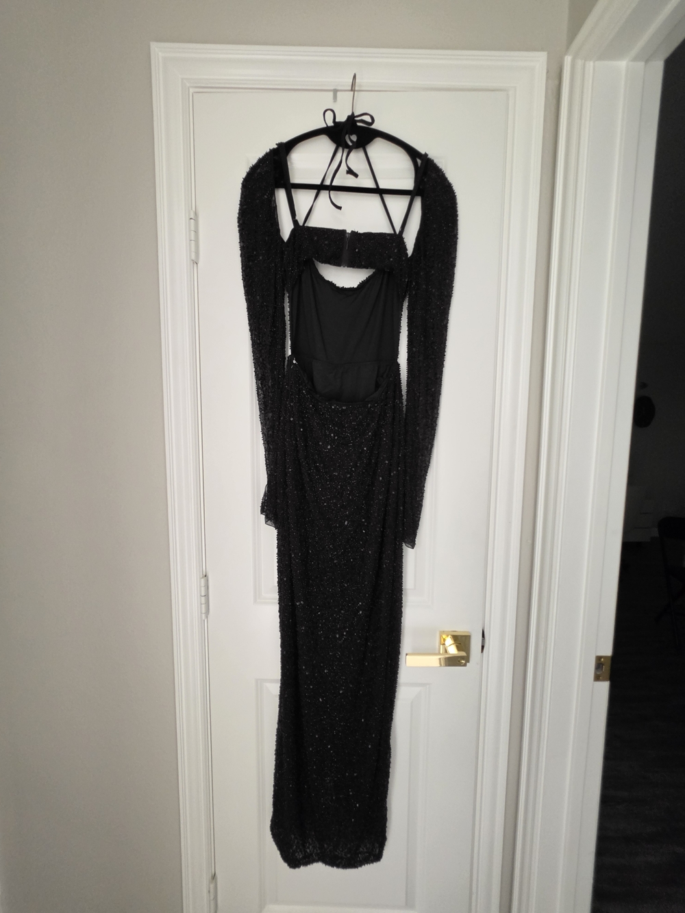Oh Polly Black Sparkle Maxi Dress with Cutout Bodice